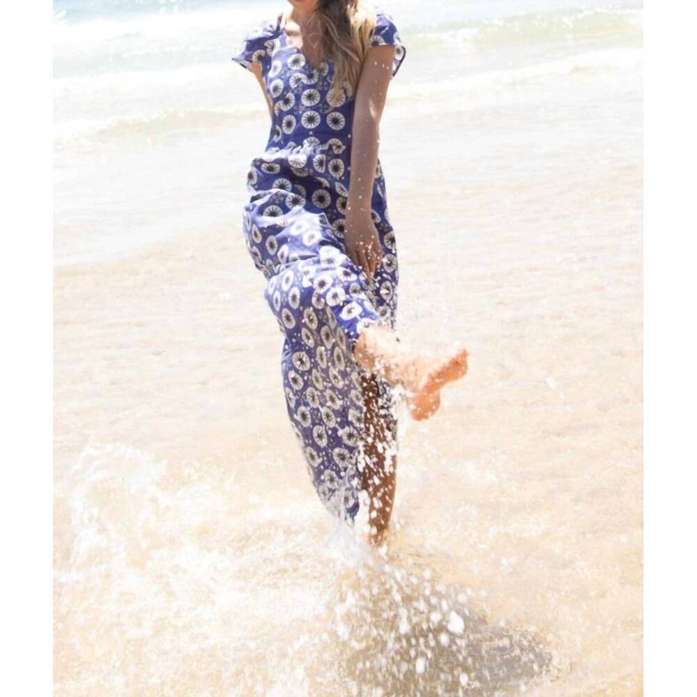 NEW ODILE erica drop midi dress in navy sun